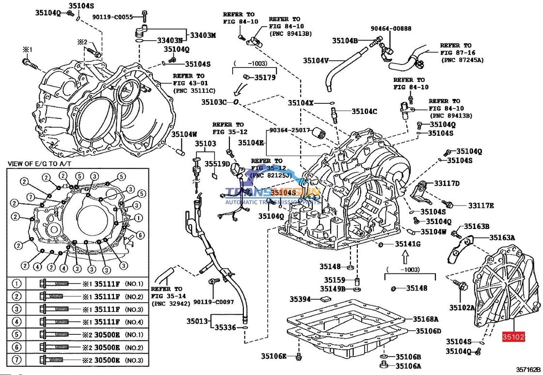 Conjunto de cobertura traseira da transmissão 35102-42010 para a transmissão automática de quatro velocidades Toyota RAV4 U140F
